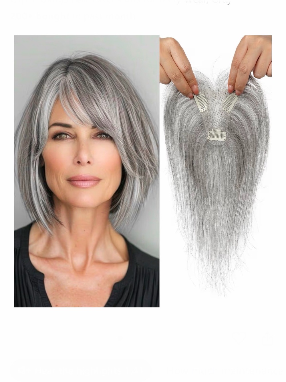 REECHO Real Human👩🏻‍🦳Hair Topper w 360° 3D Cover Clip in Bangs